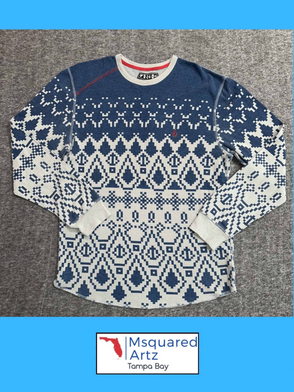 Volcom Nordic Stone Thermal Shirt Blue Gray Men’s L Long Sleeve Waffle Knit